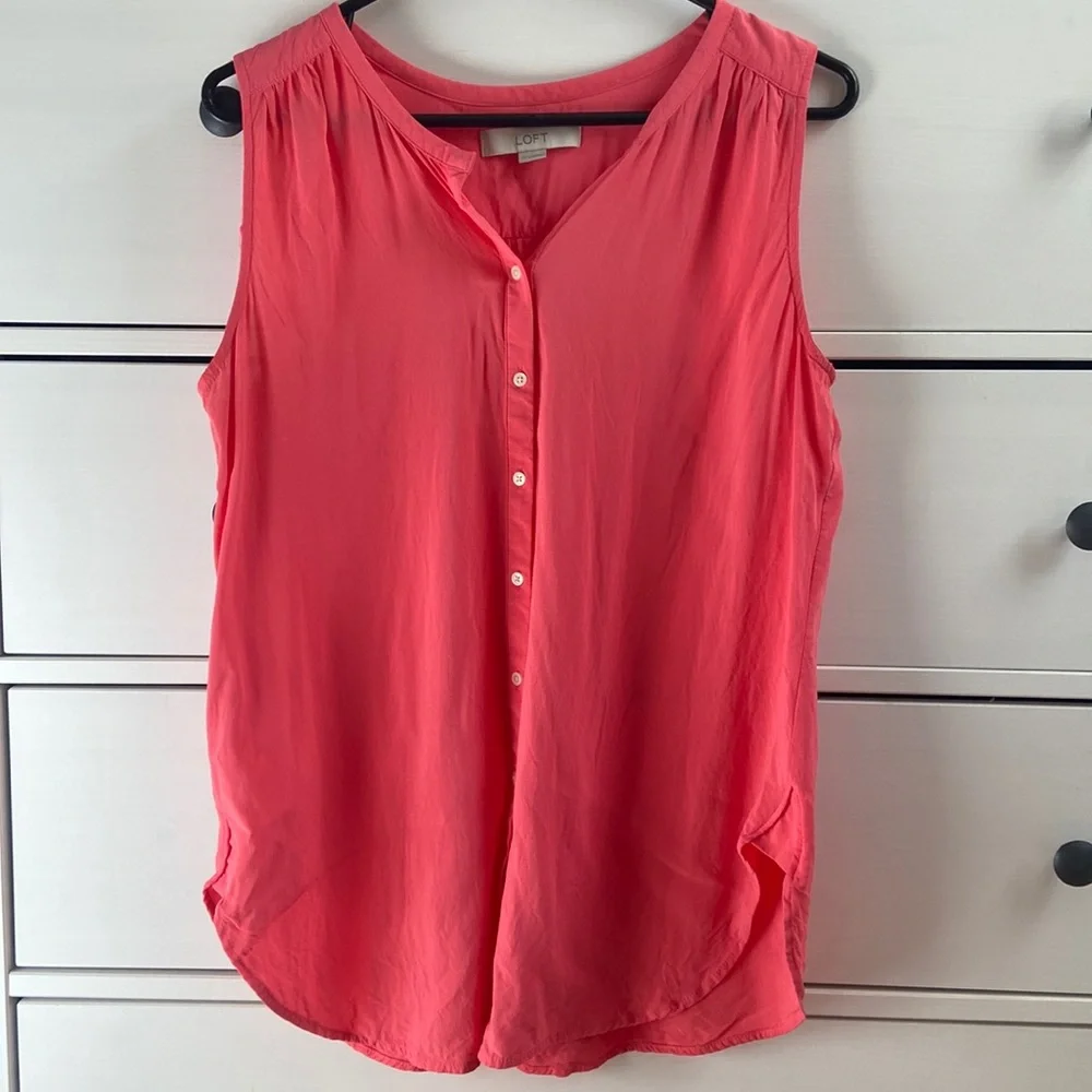 LOFT sleeveless button blouse, coral color, medium - Picture 1 of 5